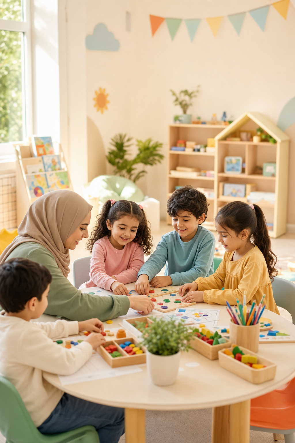 أطفال يشاركون في نشاط تعليمي داخل مركز حكاية طفل